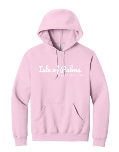 Adult Unisex - Isle of Palms, South Carolina Hoody in Light Pink with White Cursive Logo