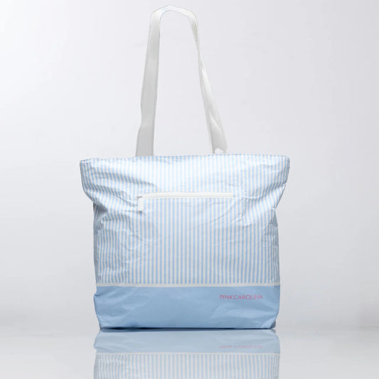 Pink Carolina - Anywhere Tote - Seersucker Blue Stripes - Water Resistant