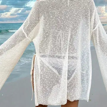 Relaxed Fit Sheer Beach Cover-Up - White - One Size Fits All