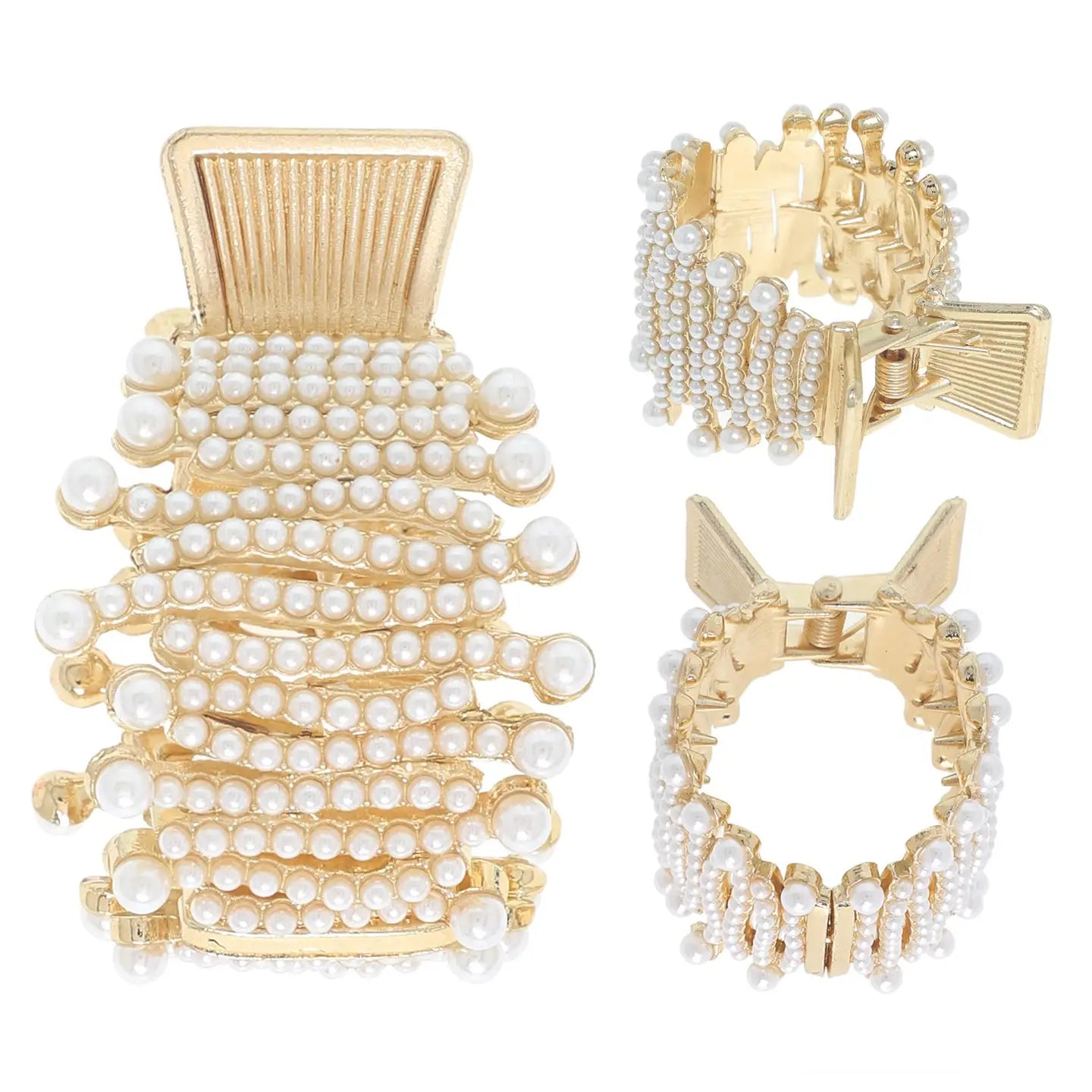 Gold Crystal Rhinestone Ponytail Metal Hair Claw Clip / Bridal