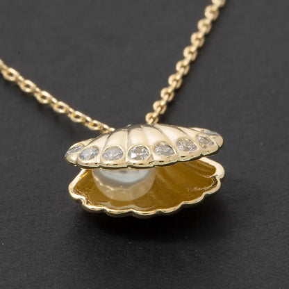 Gold Cz-Trimmed Scallop Shell Pendant Necklace - A.S.