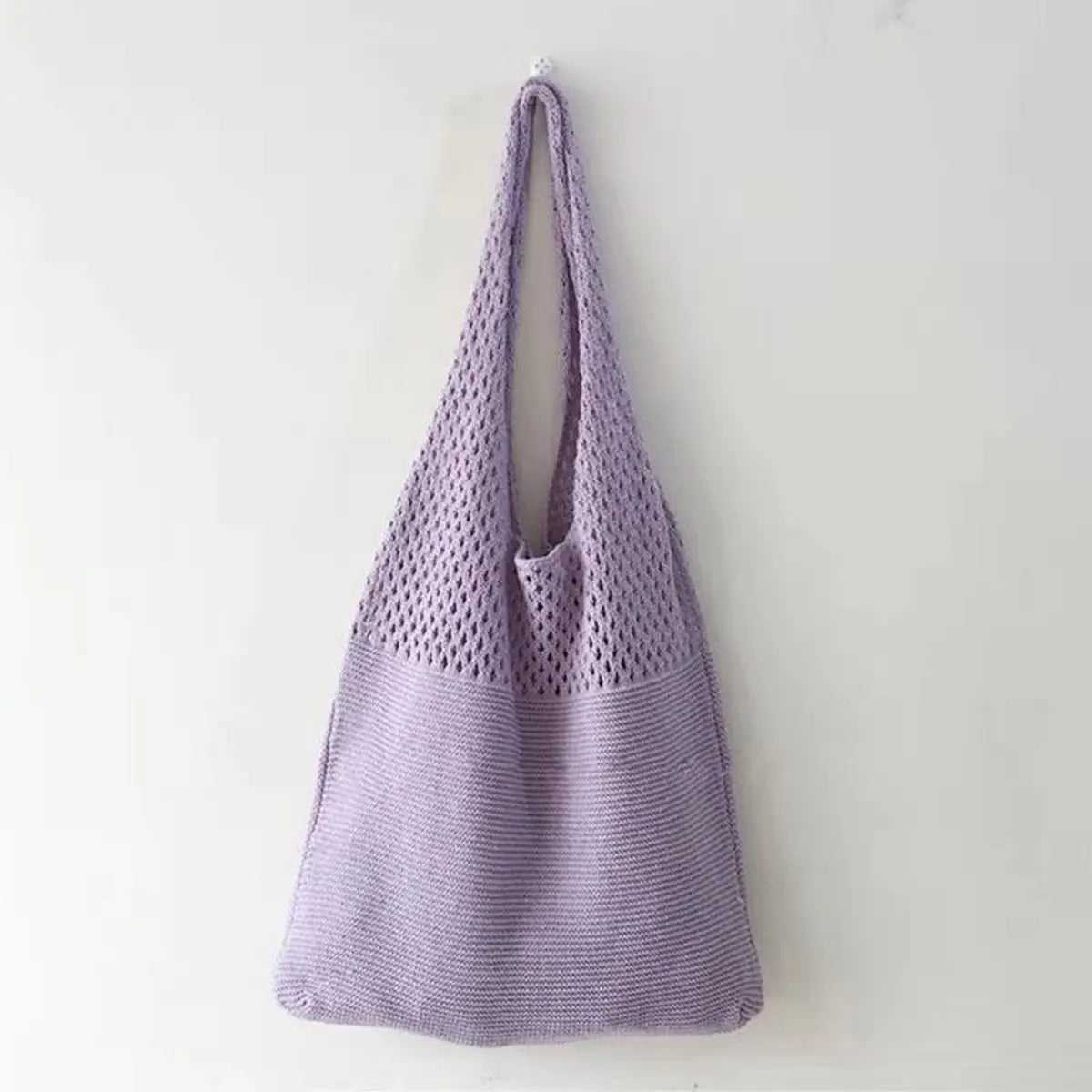 Knit 2 Handle Beach Style Shoulder Tote Bag Lilac