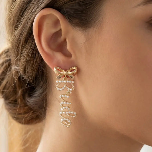 Pearl Pave Bride and Bow Stud Dangle - A.S.