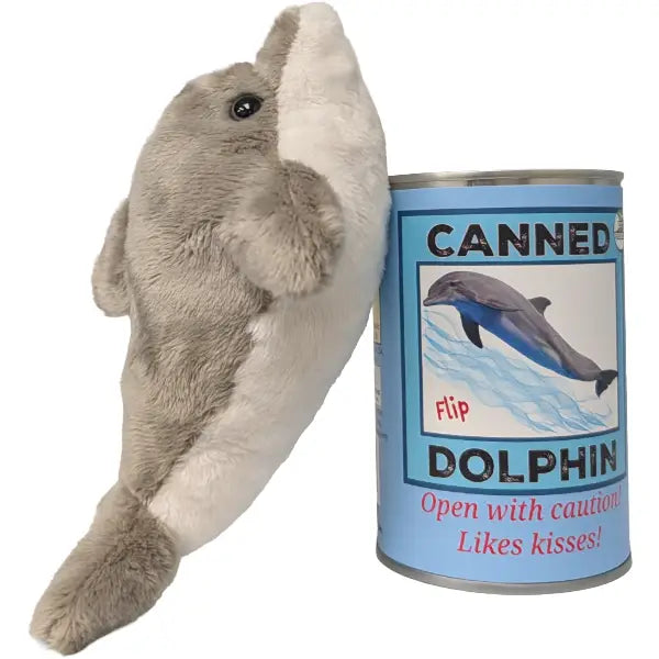 Canned Gifts - Flip the Canned Dolphin Eco-Friendly Stuffed Animal Plush W/Jokes