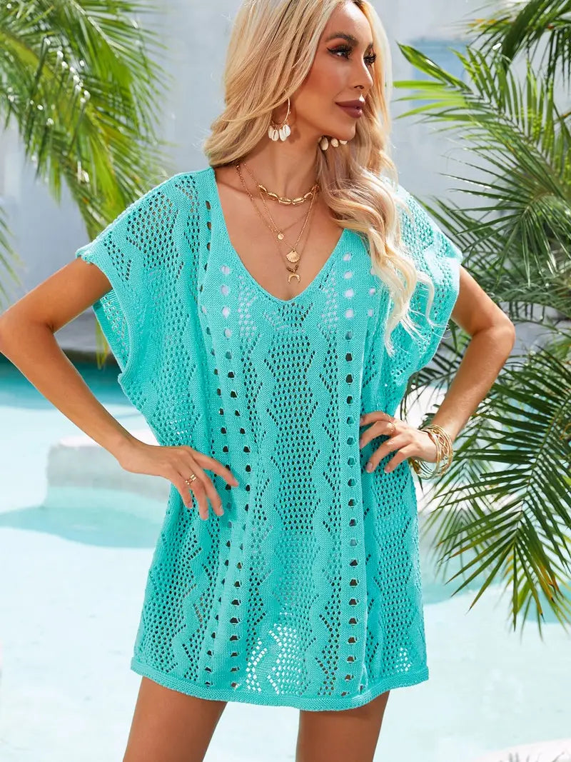Beach Bikini Crochet Cover Up Top - Teal Green - One Size Fits All