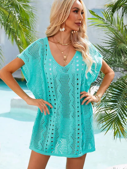 Beach Bikini Crochet Cover Up Top - Teal Green - One Size Fits All