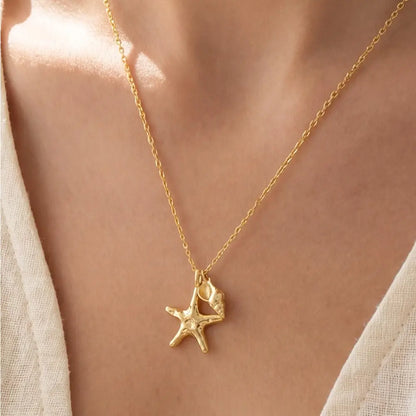 18K Gold Starfish Shell Charm Pendant Necklace - A.S.