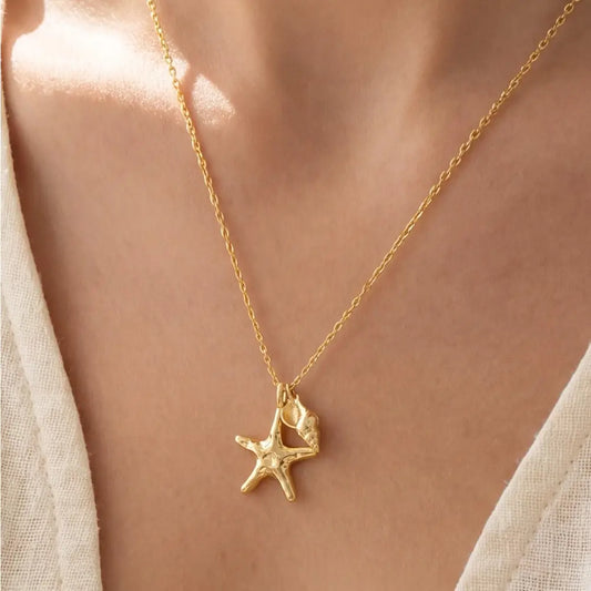 18K Gold Starfish Shell Charm Pendant Necklace - A.S.