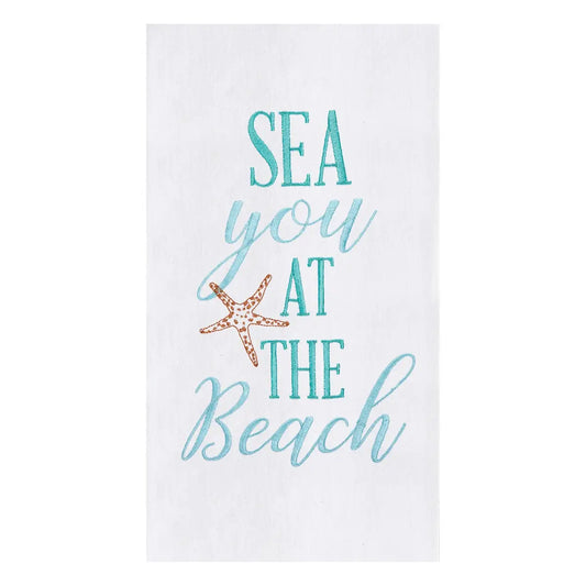 Beachy Coastal "Sea You At the Beach" Flour Sack Kitchen Towel