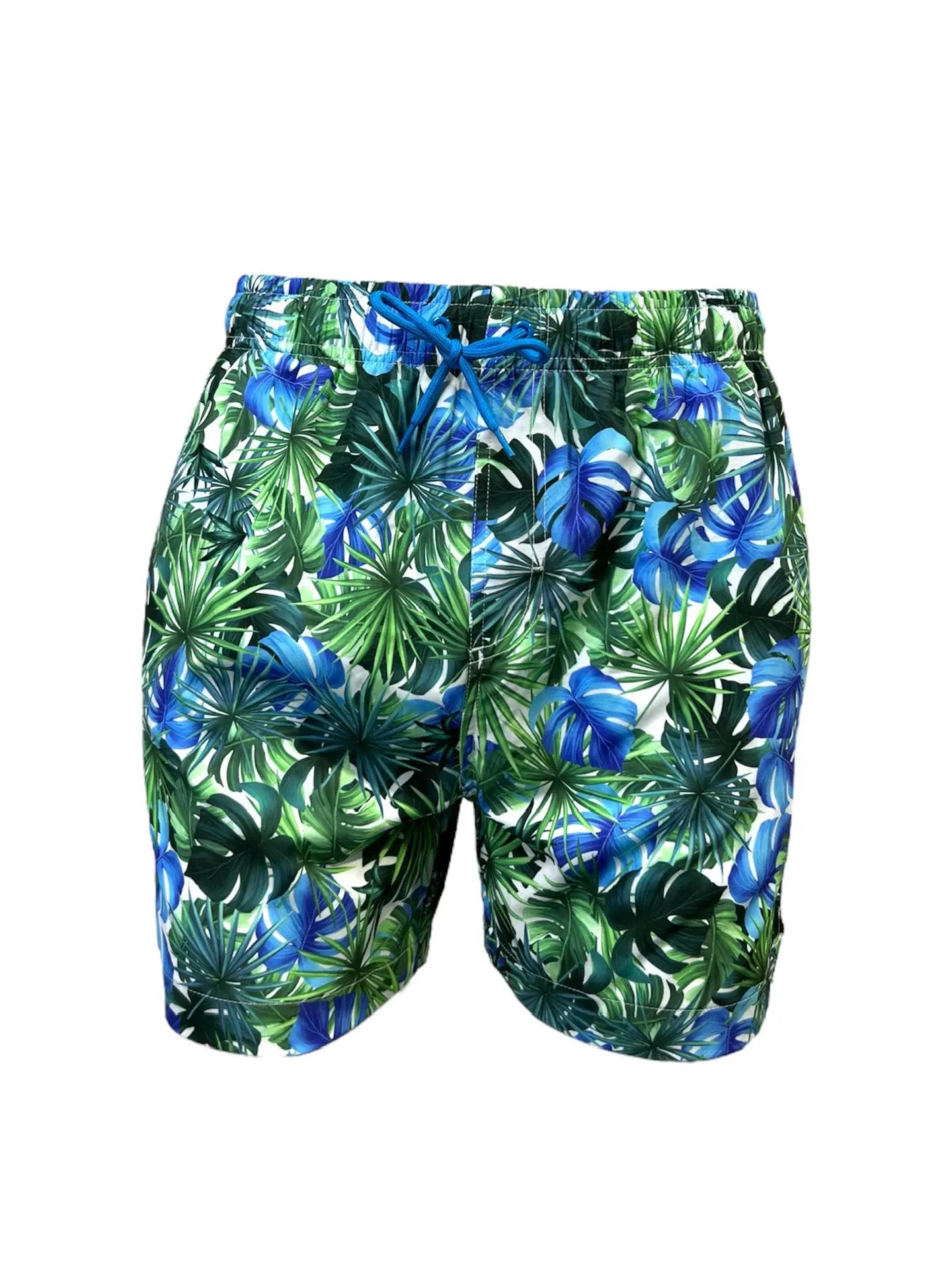 Men's Swim Shorts With Mesh Fabric Lining Blue/Green Jungle Leaves