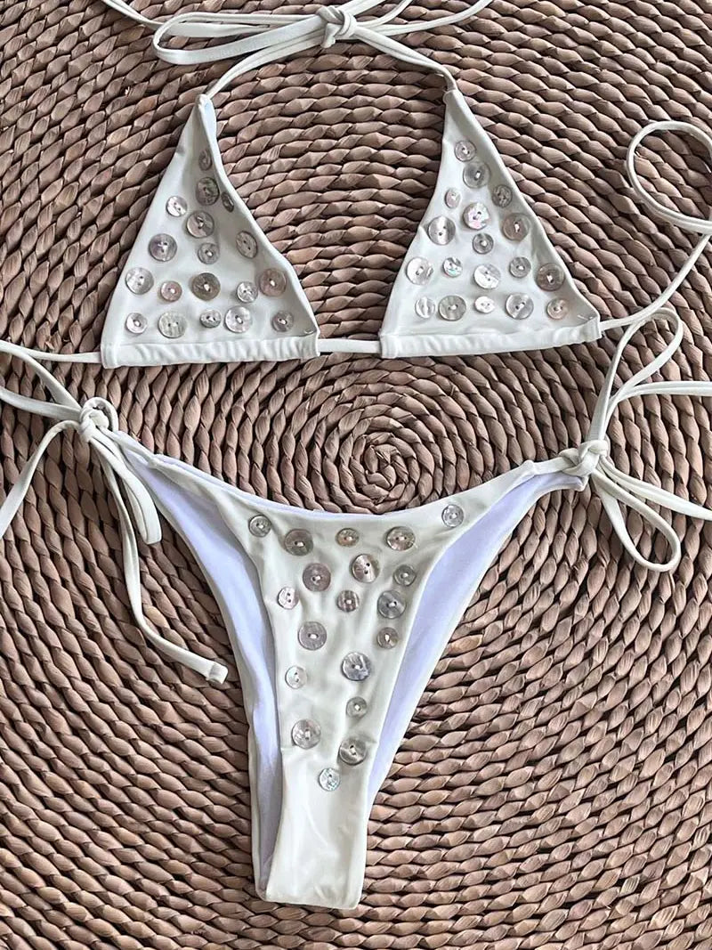 Triangle Bikini Set with Button Accents