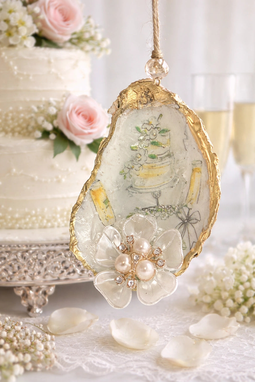 Wedding Oyster Shell Ornament – Bridal Keepsake Coastal Deco