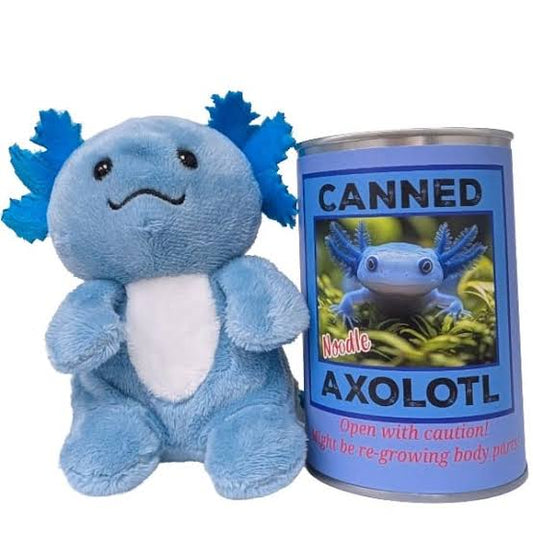 Canned Gifts - Noodle the Canned Blue Axolotl - Stuffed Animal Plush W/Jokes